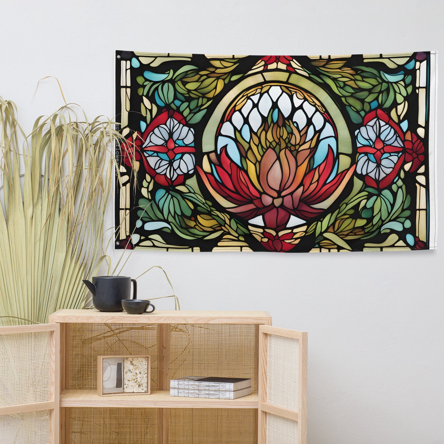 Australian Waratah Flower Stained Glass Style Flag