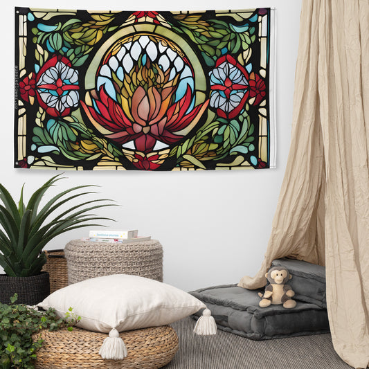 Australian Waratah Flower Stained Glass Style Flag