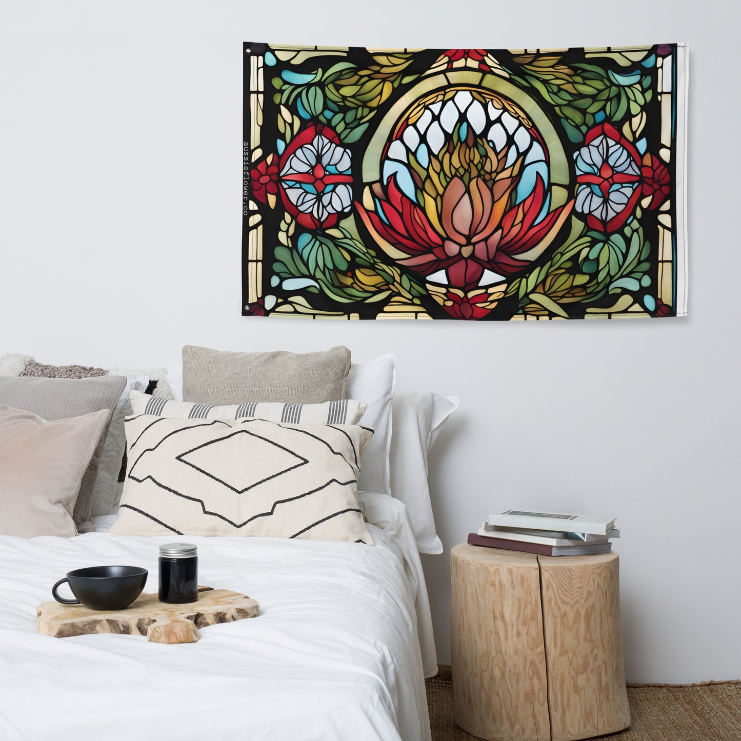 Australian Waratah Flower Stained Glass Style Flag